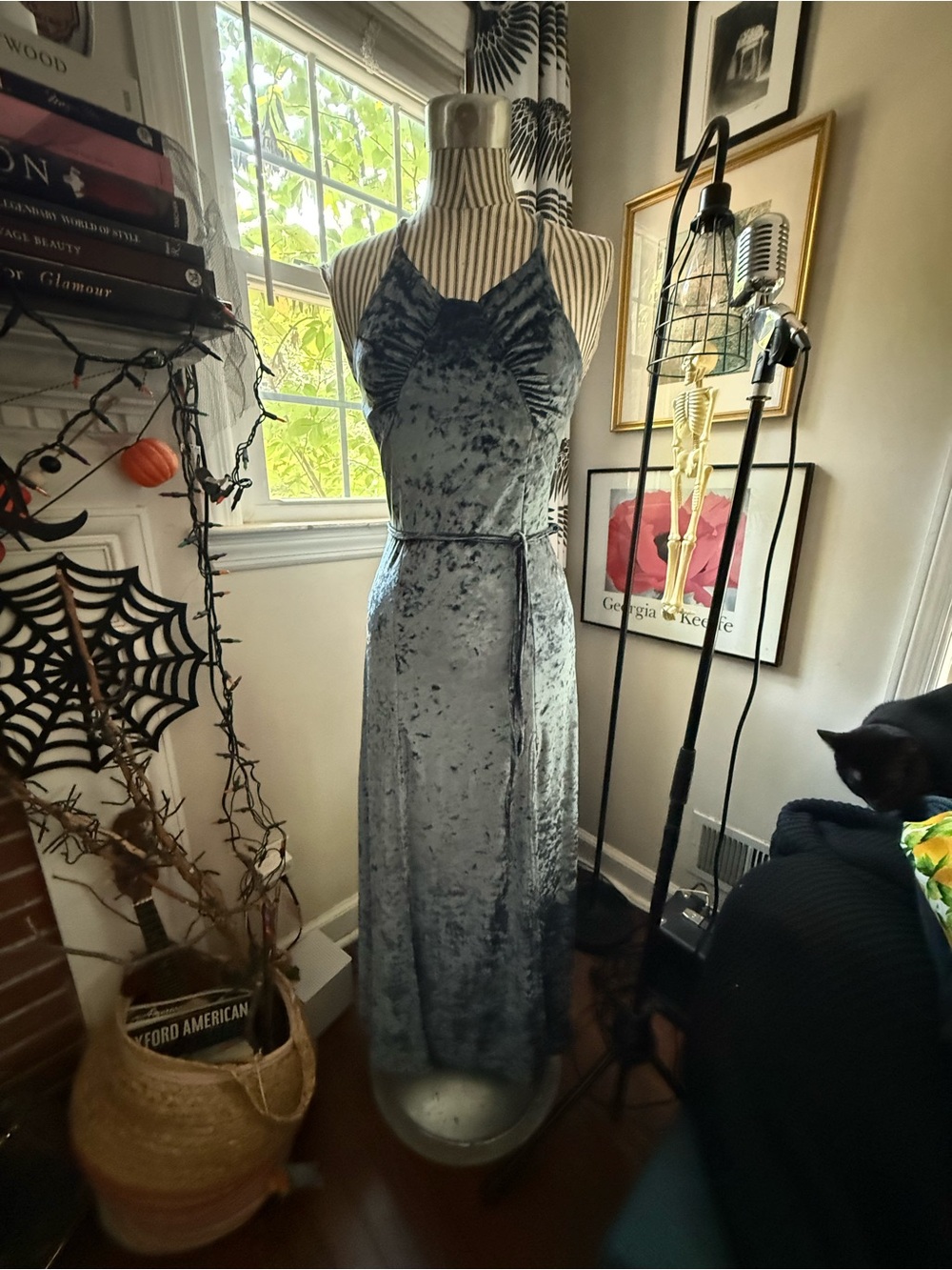 FAVLUX Crushed Velvet Halter Maxi Dress - Slate Blue